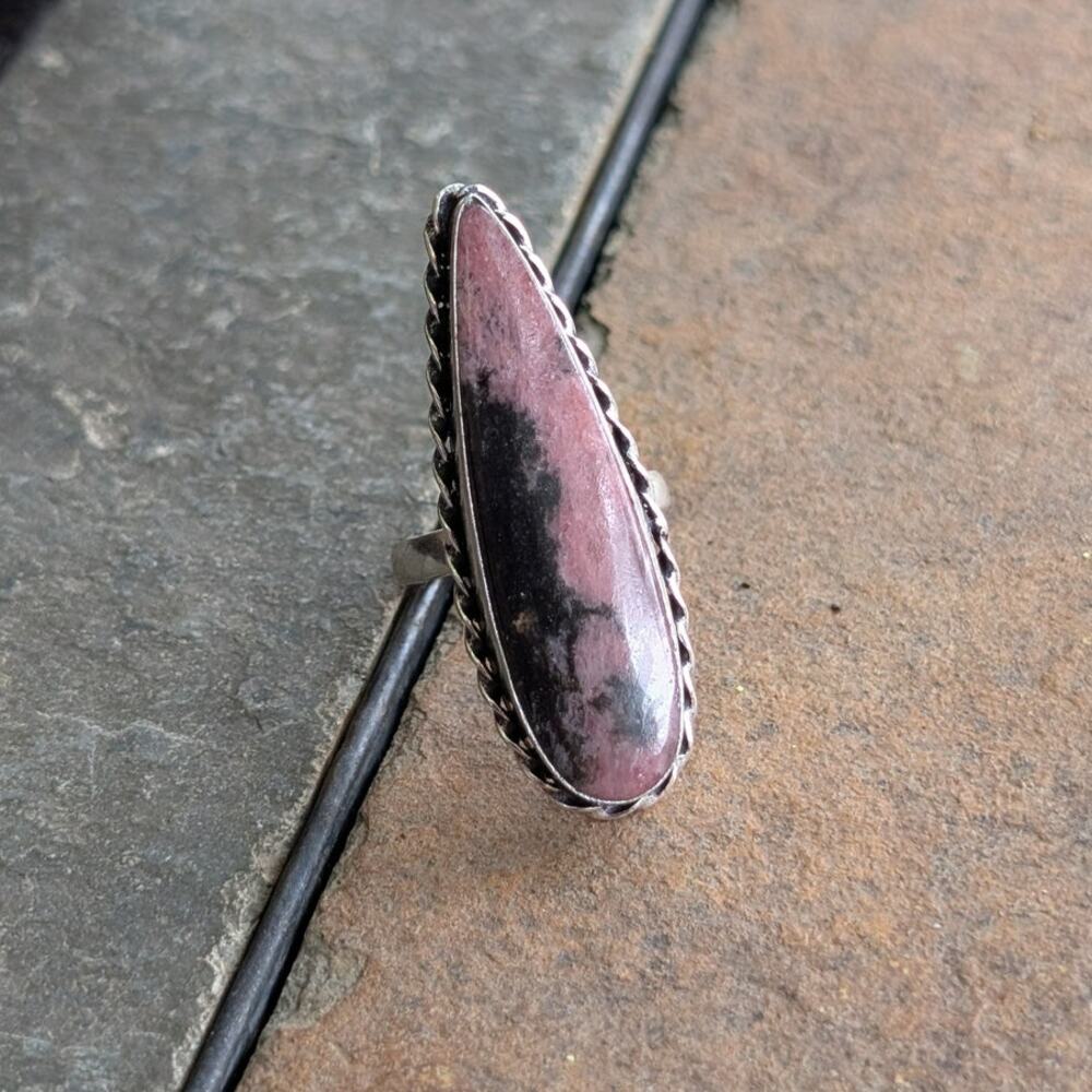 Pink Black Swirl Boho Statement Ring Sterling Silver Vintage Southwest Size 8.75 - Picture 2 of 10
